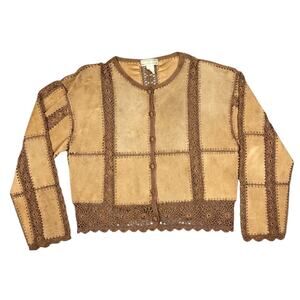 Vintage S.M.H Womens Size L Leather Knitted Cardigan